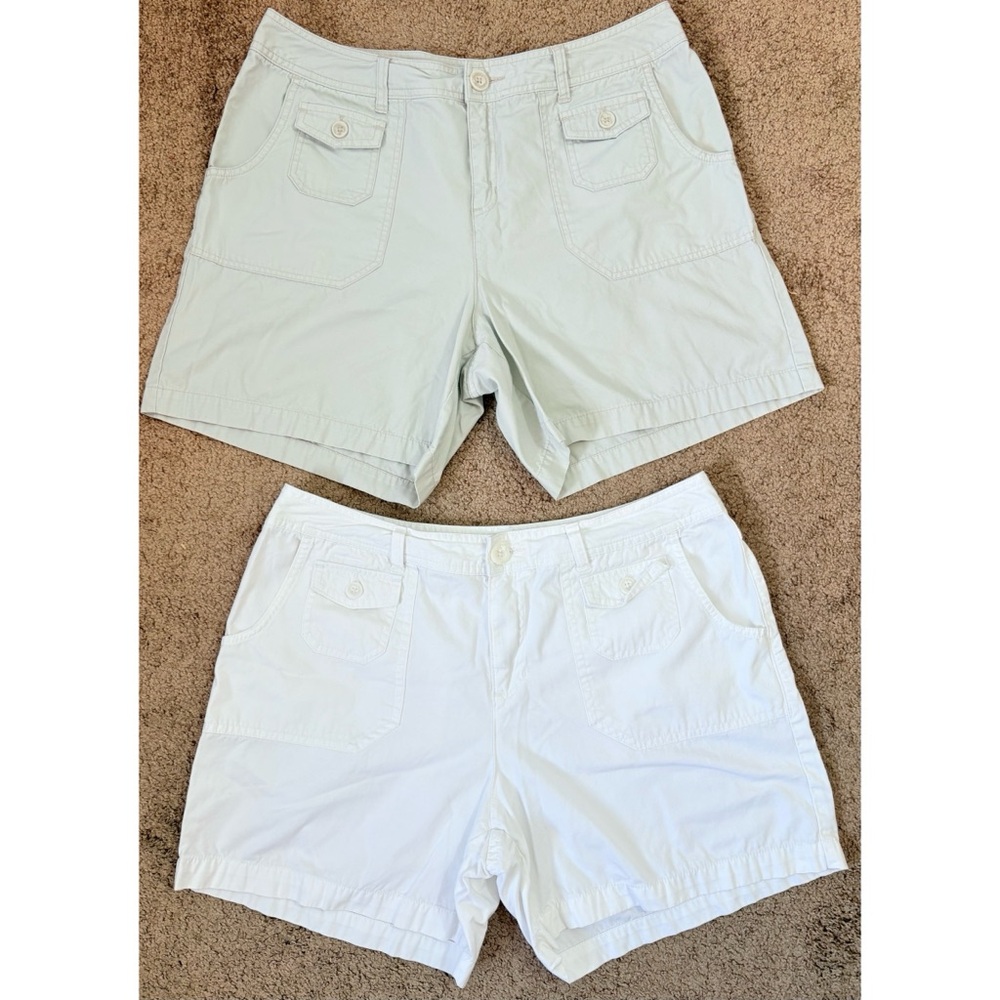 (2) Vintage Cherokee High Waist Mom Shorts 100% Cotton White/Khaki Size 14